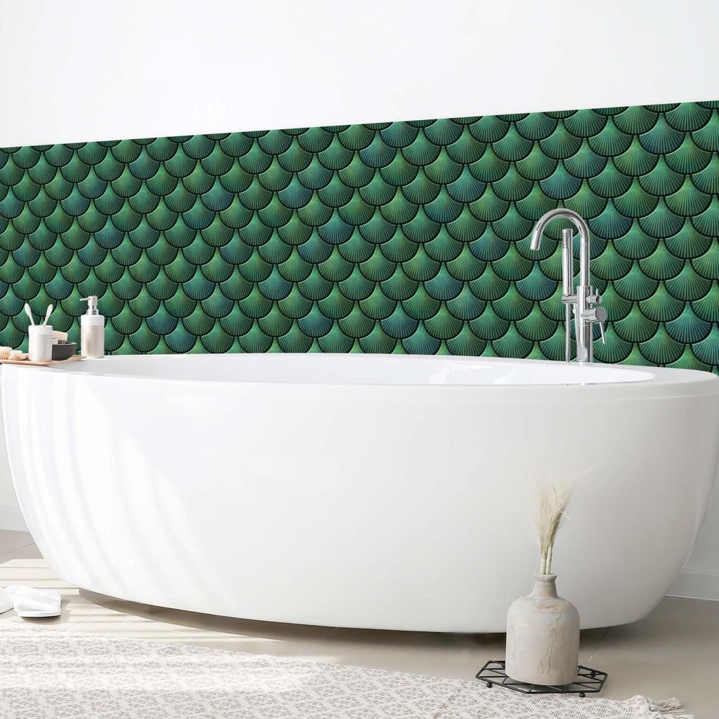 Wandverkleidung Bad mit Motiv selbstklebend - 0.35 mm Wandpaneel matt wasserfest Design grün Fliesenoptik Motiv Badrückwand fugenlos 350x70 cm