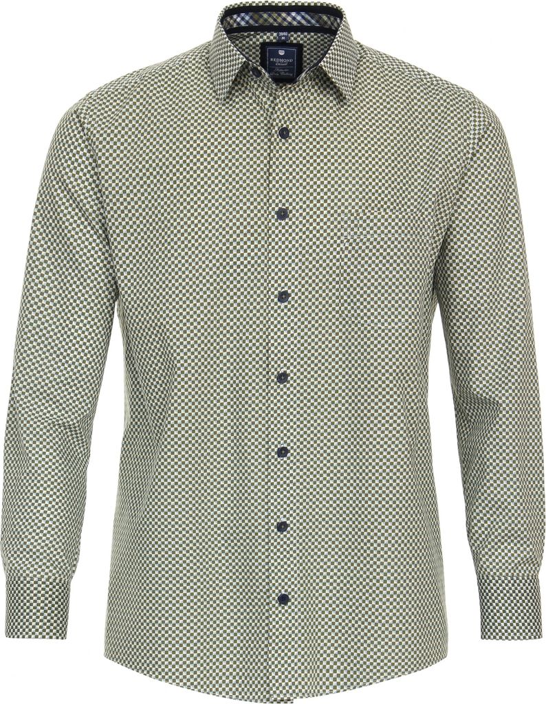 REDMOND Übergrößen Langarmhemd Grün gemustert 6XL Comfort Produktbild 