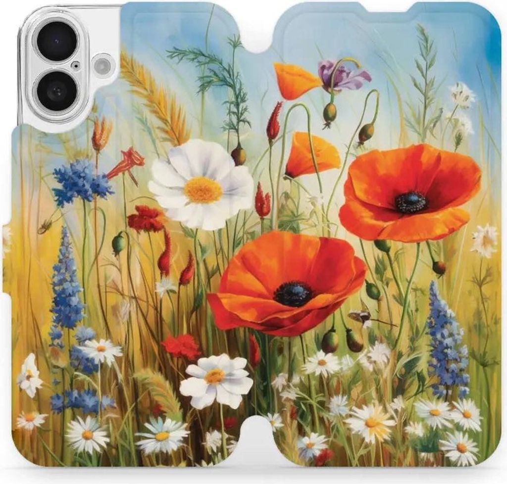 Handyhülle mit klappe für iPhone 16 Plus, Mobiwear Book, Wiesenblumen