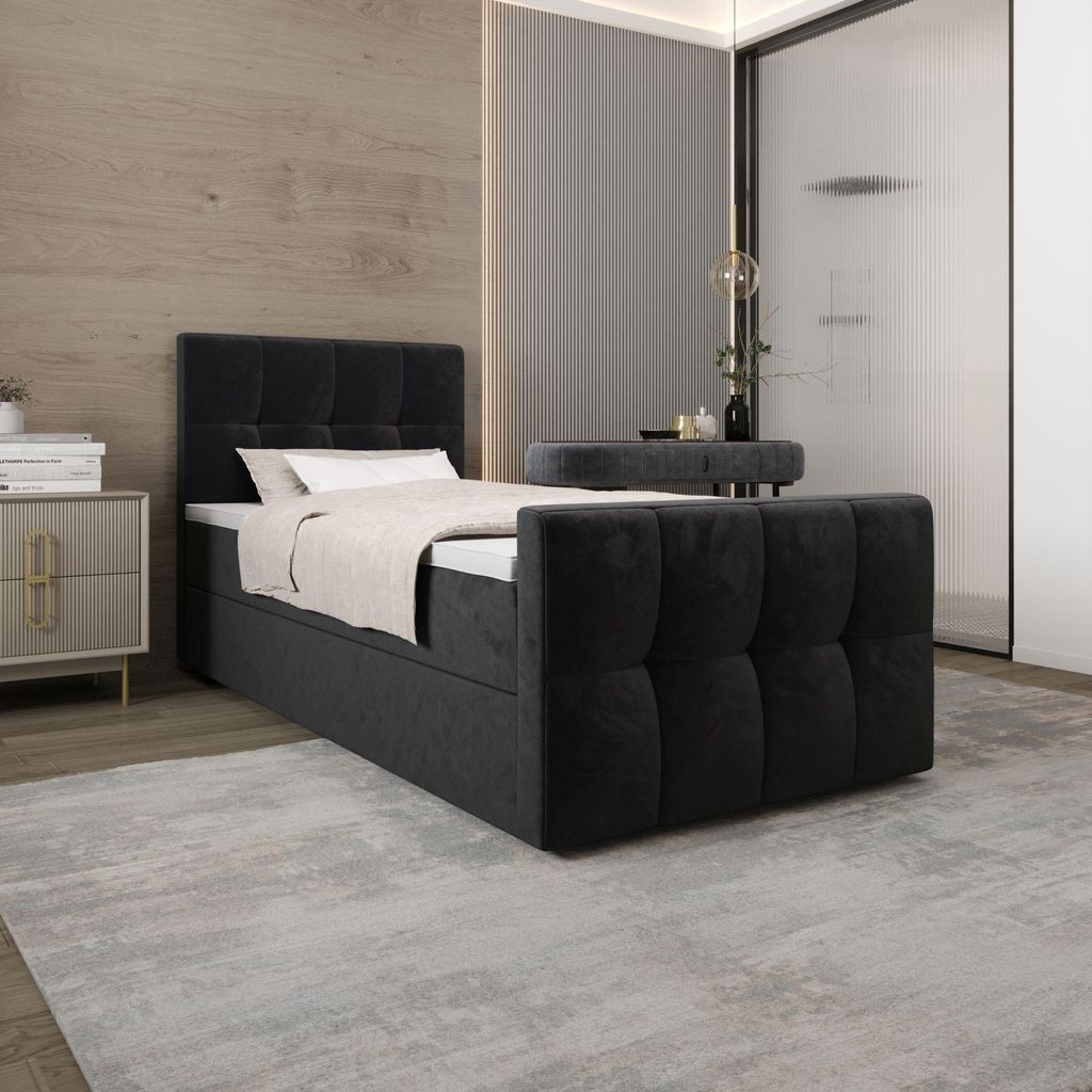 BEDANTE Boxspringbett MANHATTAN 80x200 Monolith 97 Bett Bettkasten Einzellbett Hotelbett Topper Matratze Schlafzimmer Stauraum
