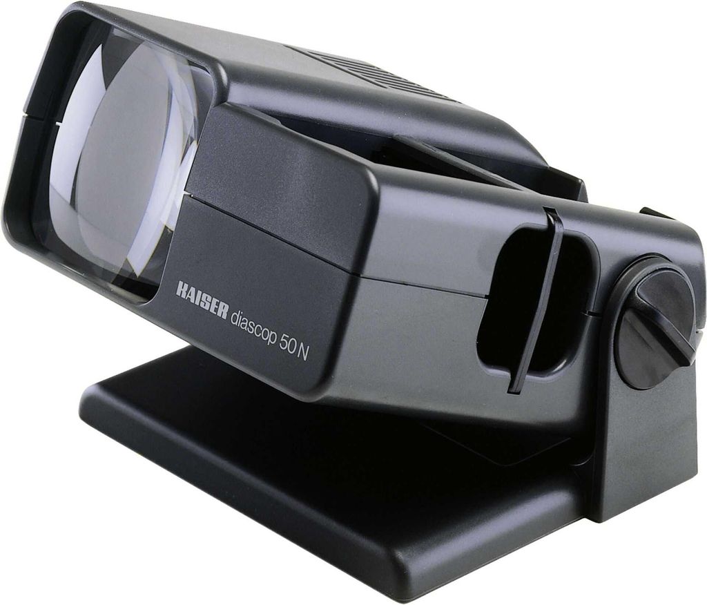 A black Kaiser Diascop 50 N slide viewer is shown on a white background.