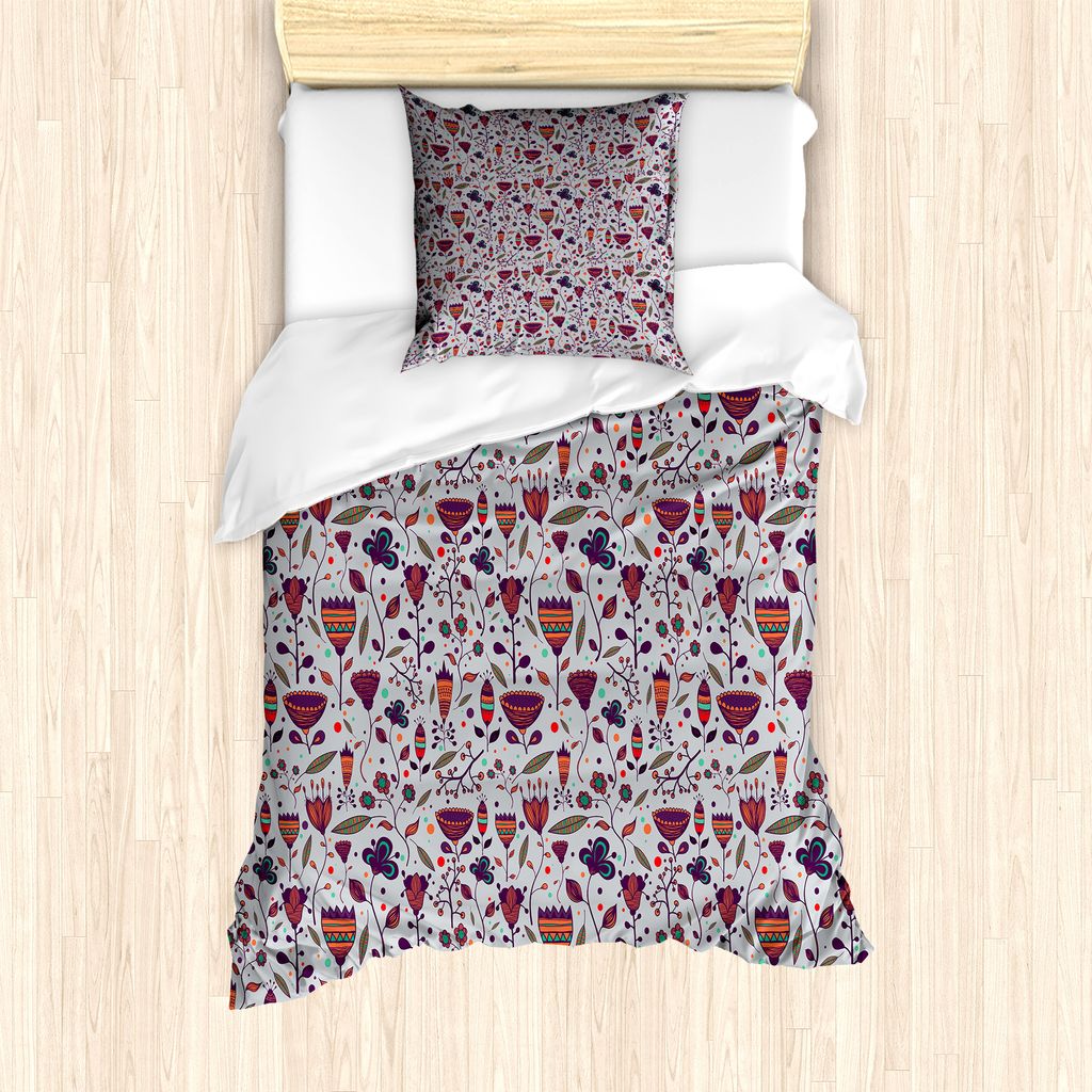 ABAKUHAUS Blumen Bettbezug Set für Einzelbetten, Blühende Bereich Kunst, Milbensicher Allergiker geeignet mit Kissenbezug, 135 cm x 200 cm - 80 x...