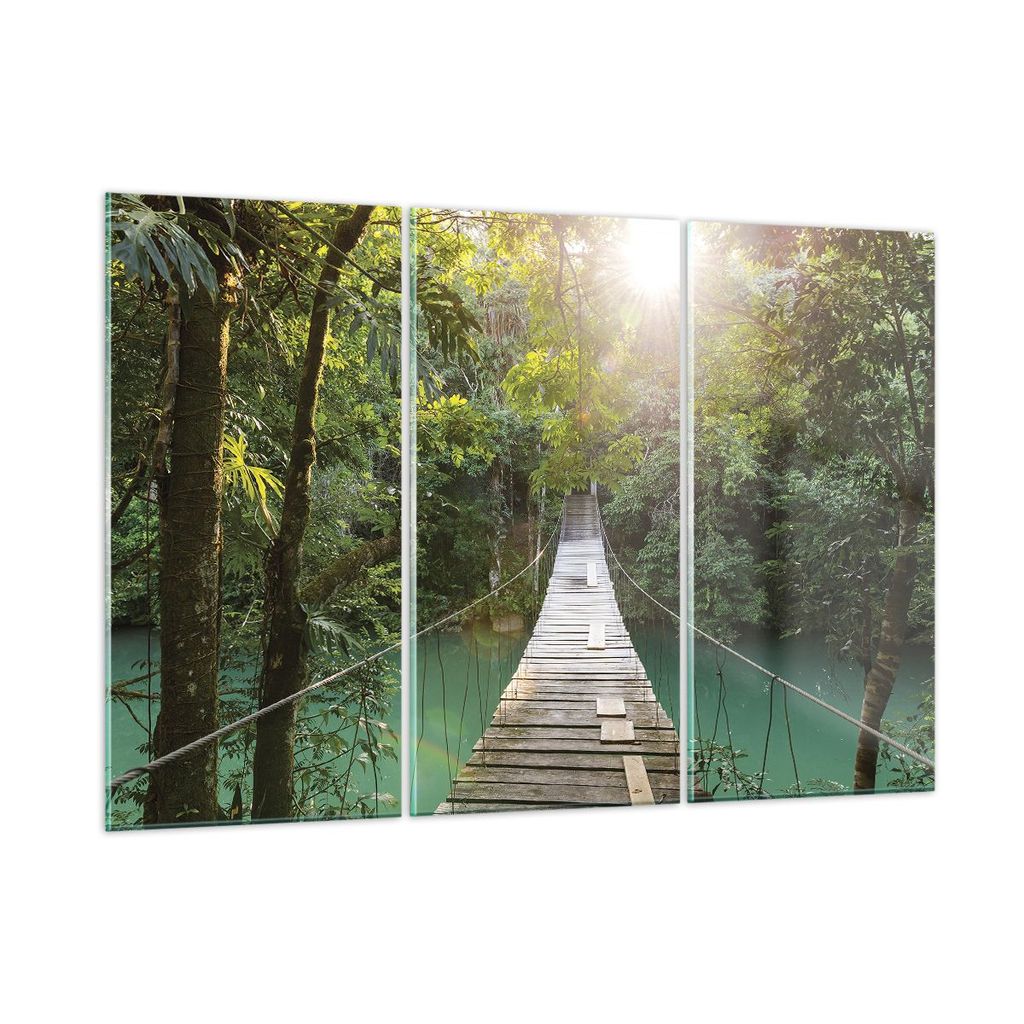 Bilder auf glas - 3 Teile - Brücke Seil Dschungel - 165x110cm - Glasbilder - Wandbilder - Bilder - zum Aufhängen bereit - Wanddekoration aus Glas...