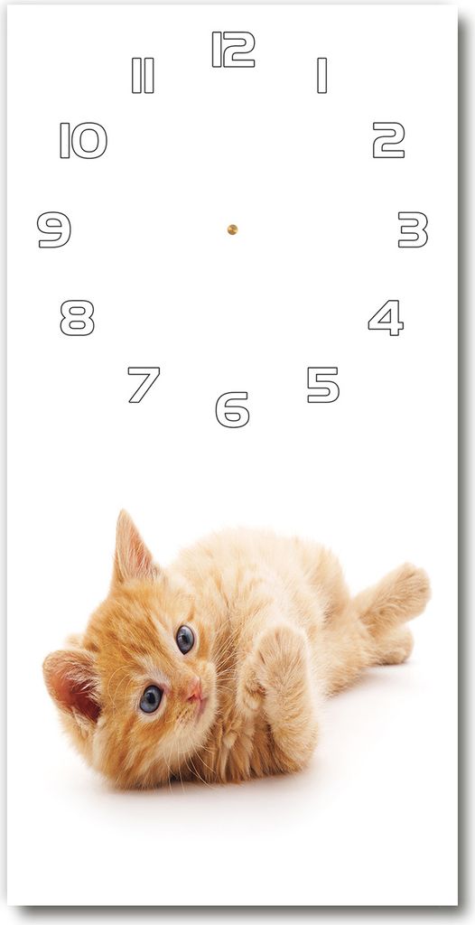 Wanduhr aus Glas – 30x60 cm - Glasbild - Glasuhr - Gehärtetes Glas -Kleine rote Katze