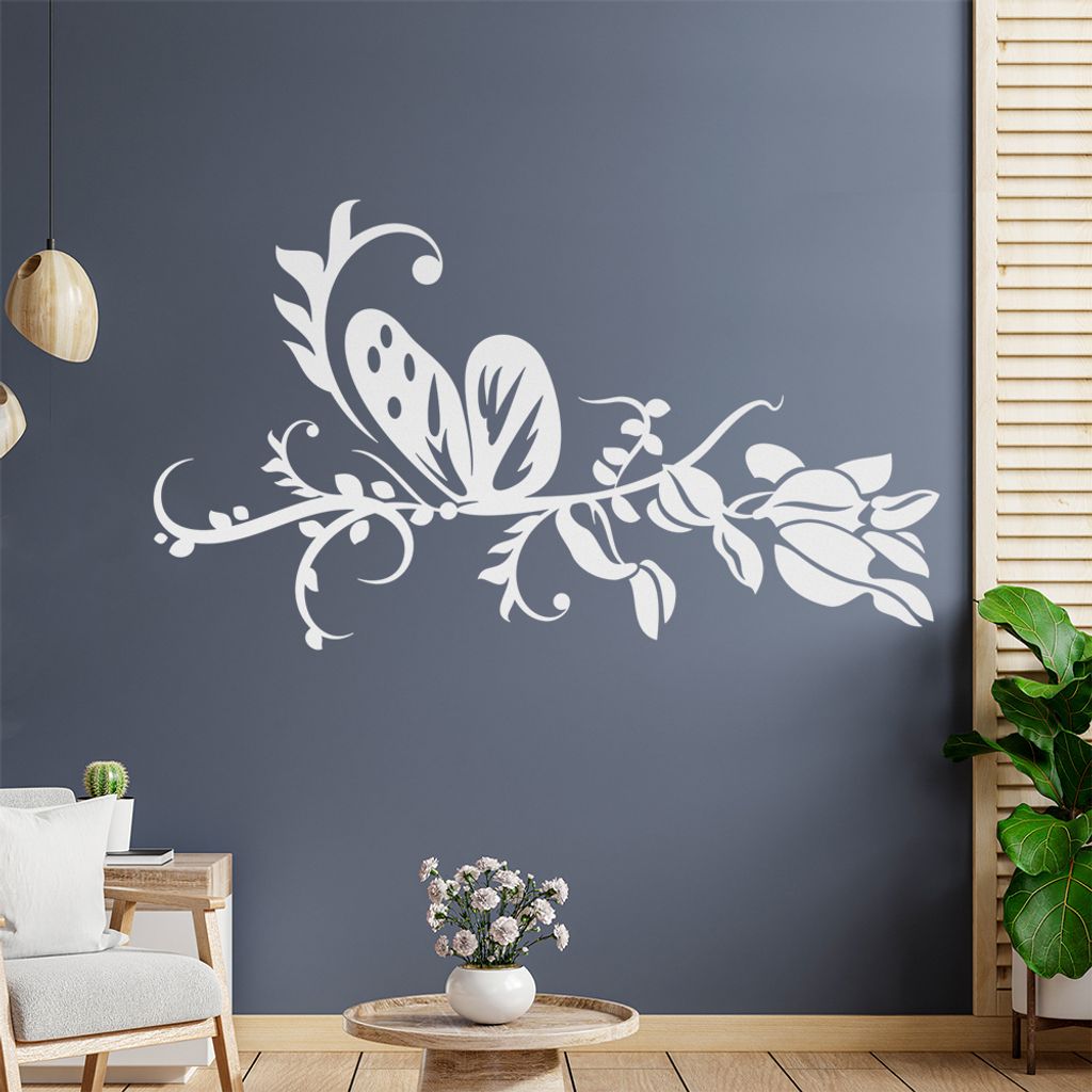 Schmetterling Blüten Ranke Wandtattoo in 6 Größen - Wandaufkleber Wall Sticker - Dekoration, Küche, Wohnzimmer, Schlafzimmer, Badezimmer