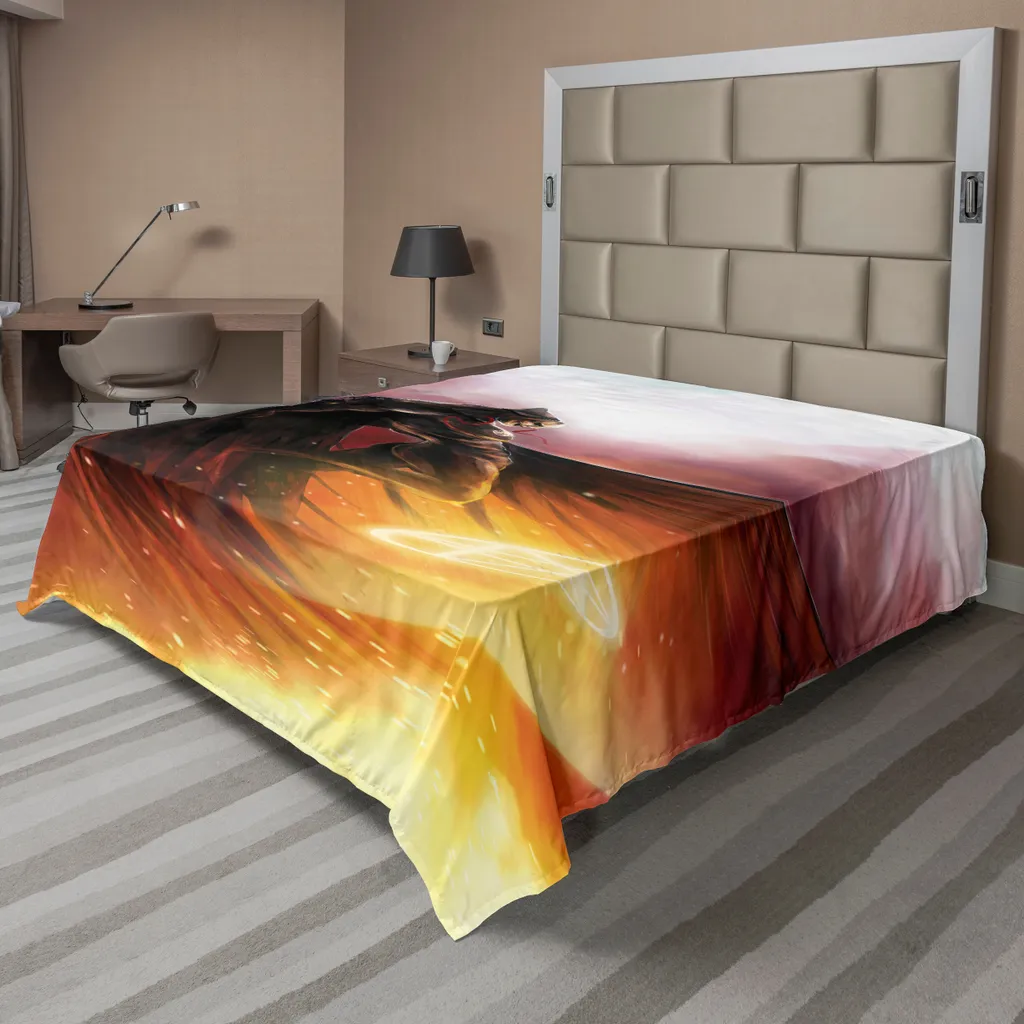Drap de lit Fantasy World Super-héros original 275 x 260 cm Jaune Rouge