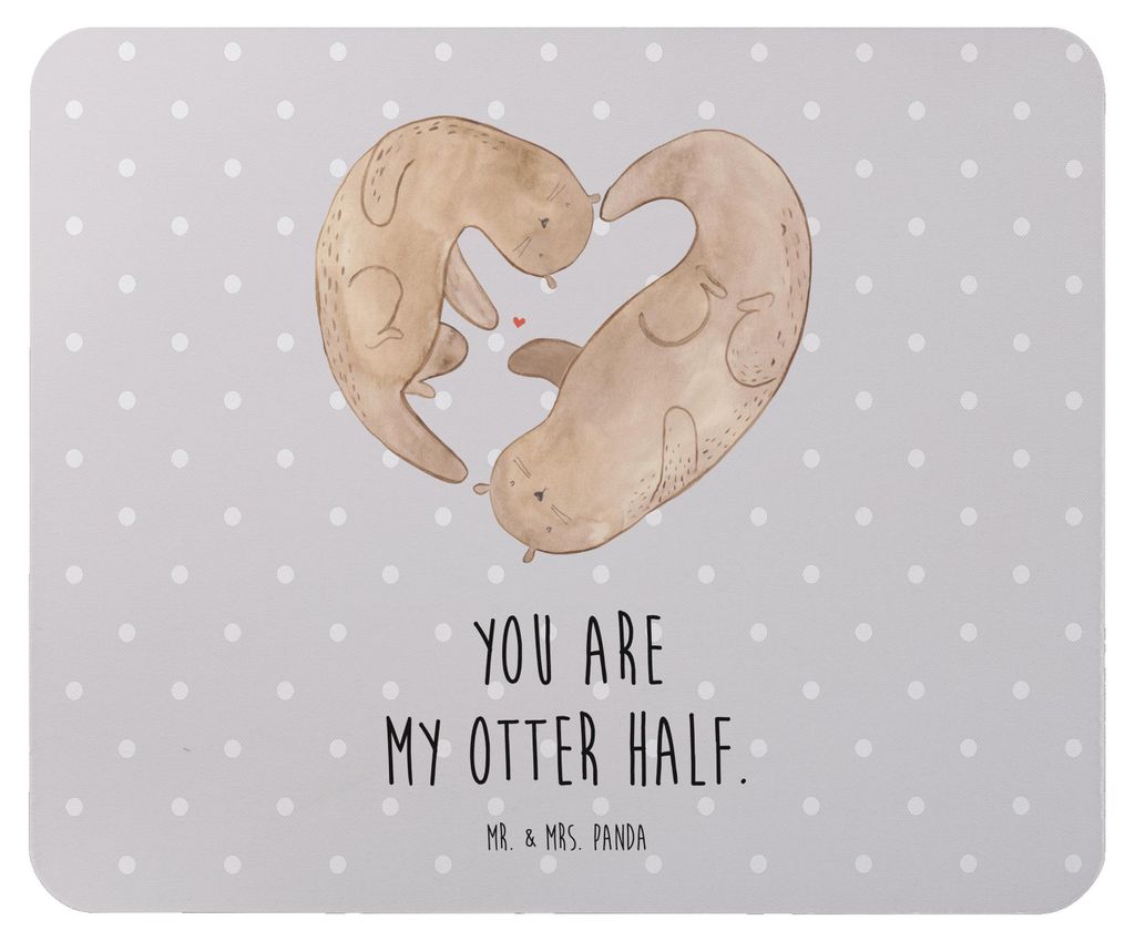 Mr. & Mrs. Panda Mauspad Otter Herz - Grau Pastell - Geschenk, Mouse Pad, gummi, laptop, computer mousepad, Liebe, Hochzeitstag