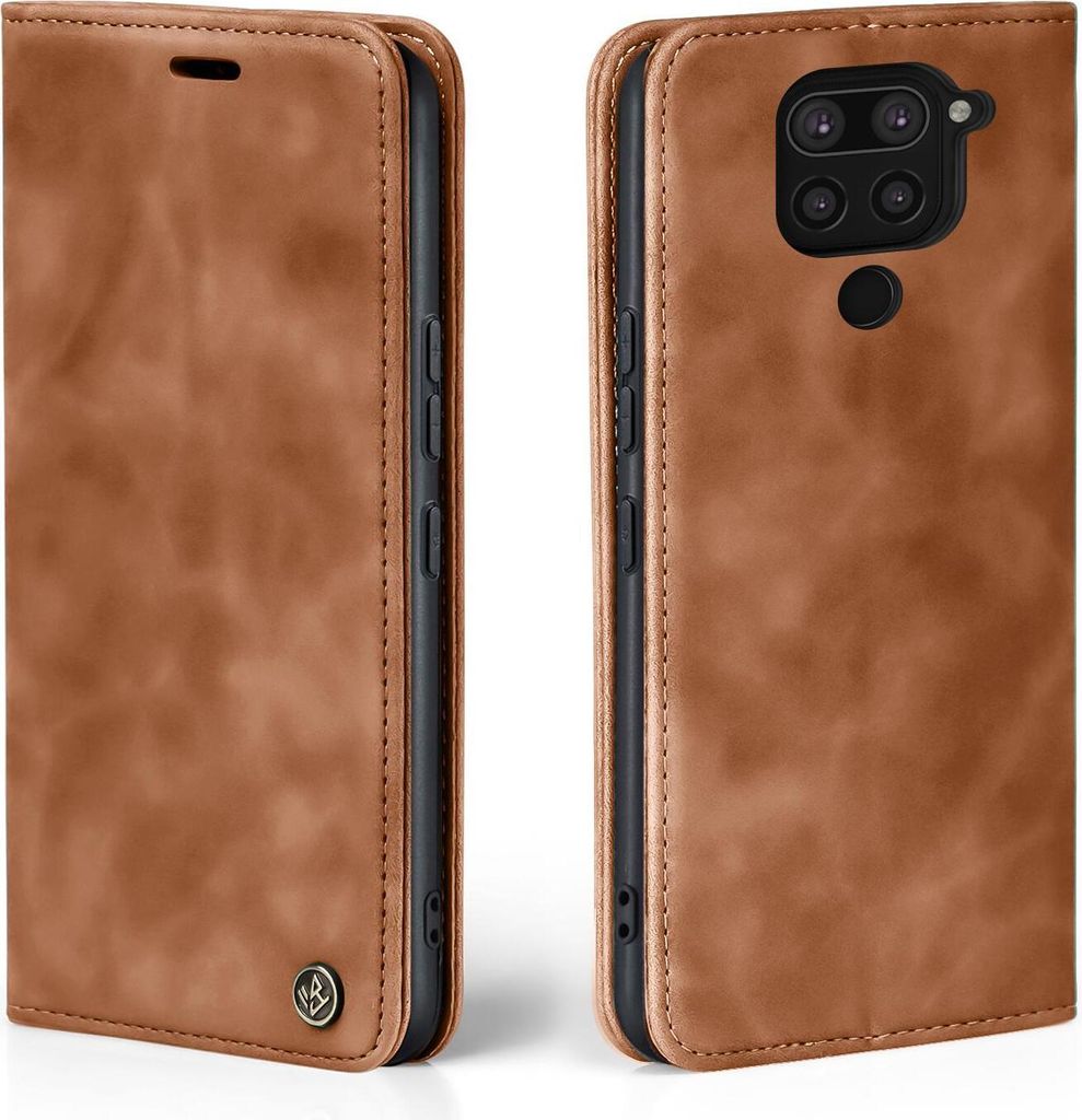 Handy Hülle für Xiaomi Redmi Note 9 Klapphülle Bookcase Flip Cover Handy Tasche Etui Farbe: Hellbraun