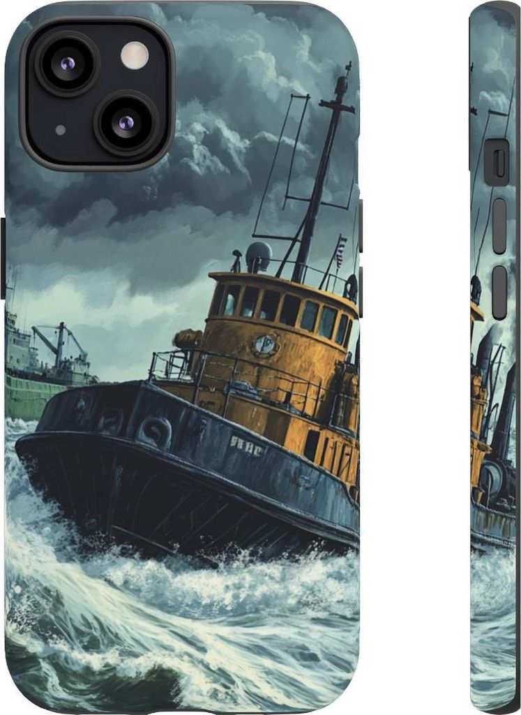 Schlepper zieht Frachtschiff durch stürmische See – Hülle Kompatibel mit iPhone 13