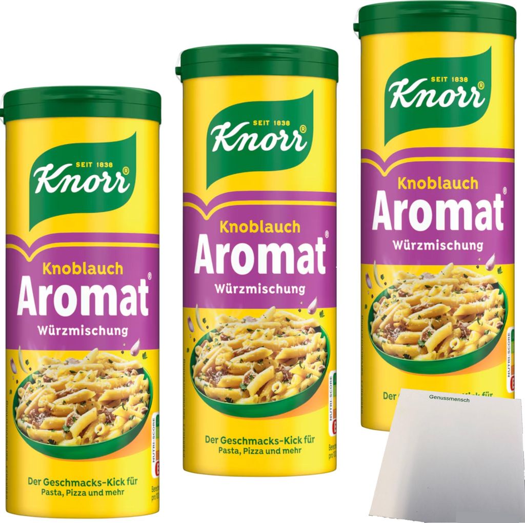 Knorr Aromat Würzmischung Knoblauch 3er Pack (3x90g Streuer) + usy Block