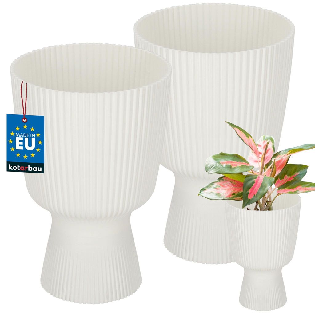 KOTARBAU 2er Set Blumentopf 14cm Orchideentopf Übertopf für Zimmerpflanzen Pflanzentopf mit Sockel Geriffelt Kelchform Kunststoff Pflanzkü...