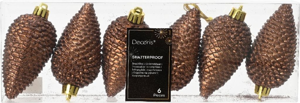 Christbaumschmuck Zapfen 8cm Kunststoff 6 Stück - Espressobraun