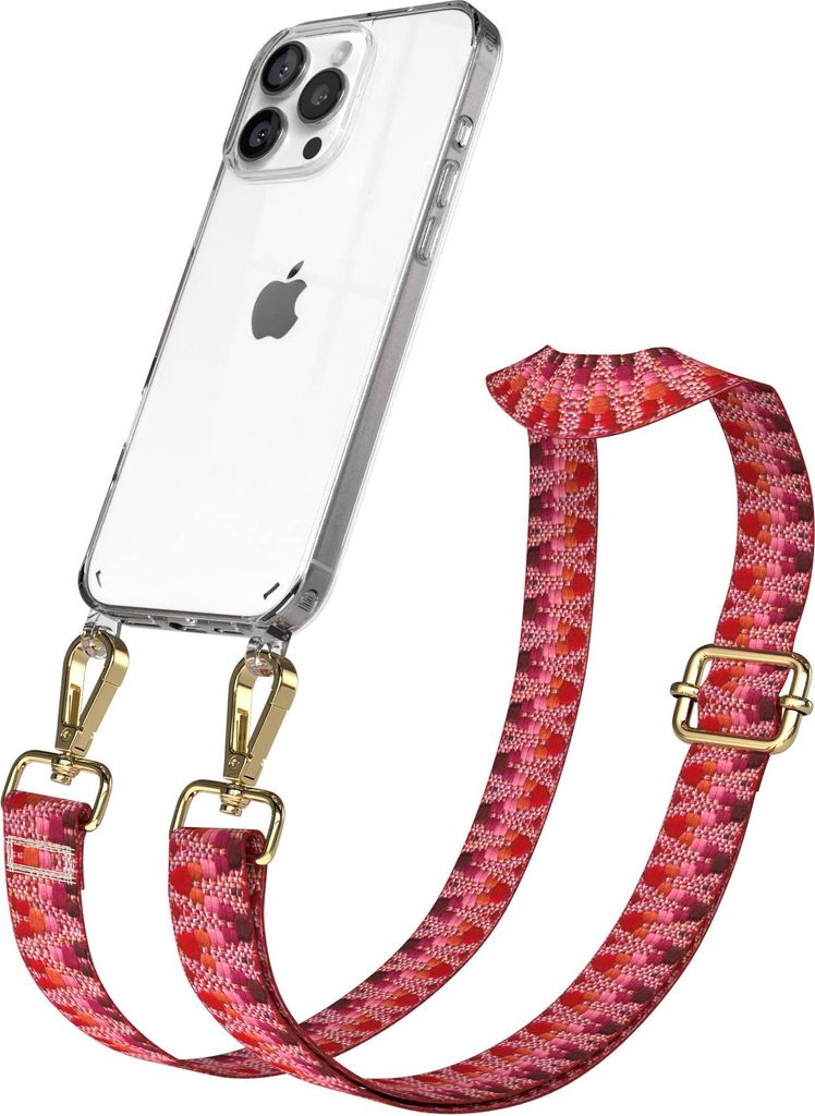 EAZY CASE Handykette - Verstellbarer Trageriemen kompatibel mit Apple iPhone 16 Pro Max, Handykordel mit transparenter Silikon-Hülle, Karabiner Go...