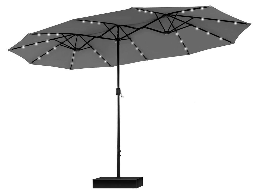 Großer rechteckiger Sonnenschirm mit Ständer, 450 x 270 cm, für Garten und Terrasse, mit LED-Beleuchtung, Kurbelgriff, UV-Schutz, windfest, hell...