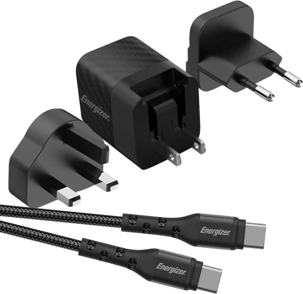 ENERGIZER, GaN 4A USB-C 20W Netzladegerät mit Kabel und EU/UK/US Stecker, Schwarz