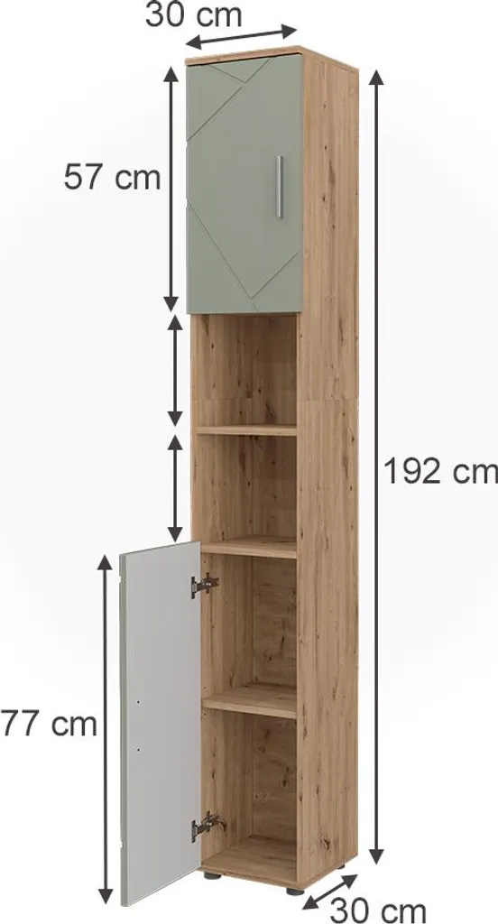 Colonne salle de bain Vicco Irma Vert sauge 30x192cm, Modèle 59032