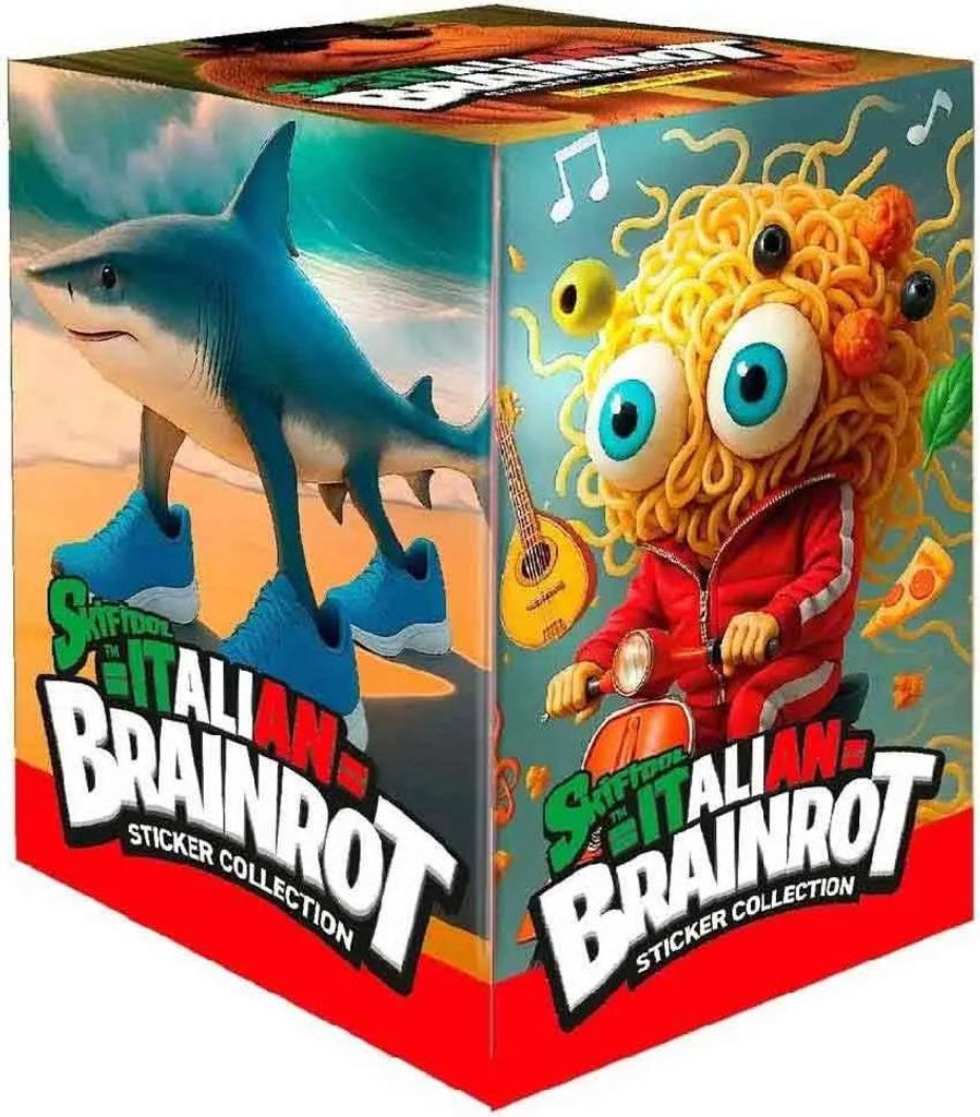 A 3D render of a product box for a sticker collection, featuring cartoonish characters.