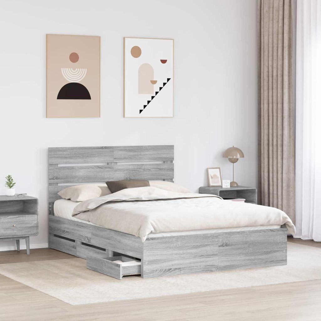 Stabli Bettrahmen Graues Sonoma 140 x 190cm Ingenieurs Holz - DE838023 - Klassische BettenJugendbett Tagesbett