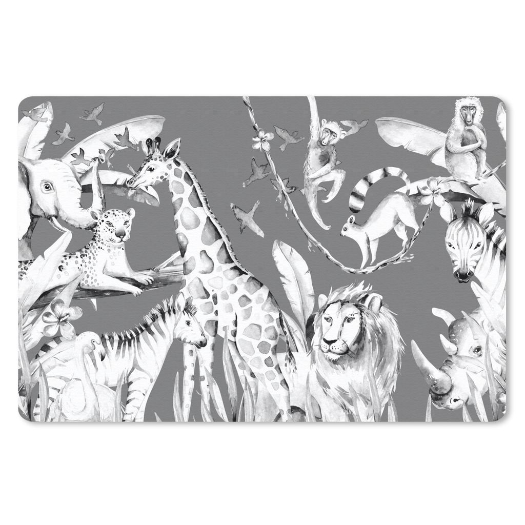 MuchoWow Mauspad Mousepad Wasserfarben - Dschungel - Tiere - Jungen - Blau - Kinder 27x18 cm - Mousepads - Maus Mat - Pad - Mausunterlage - Büro...