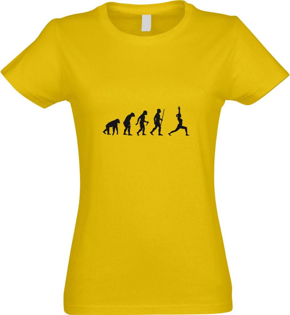 Kiwistar - T-Shirt tailliert - Damen - gelb - Yoga Gymnastik Evolution II - mit Motiv Bedruckt - Funshirt Design - Sport - Freizeit - Damen - S