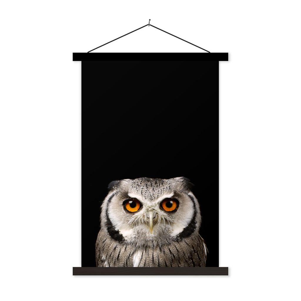 MuchoWow Textilposter Porträt Eule 60x90 cm mit schwarzem Rahmen - Poster Wohnzimmer