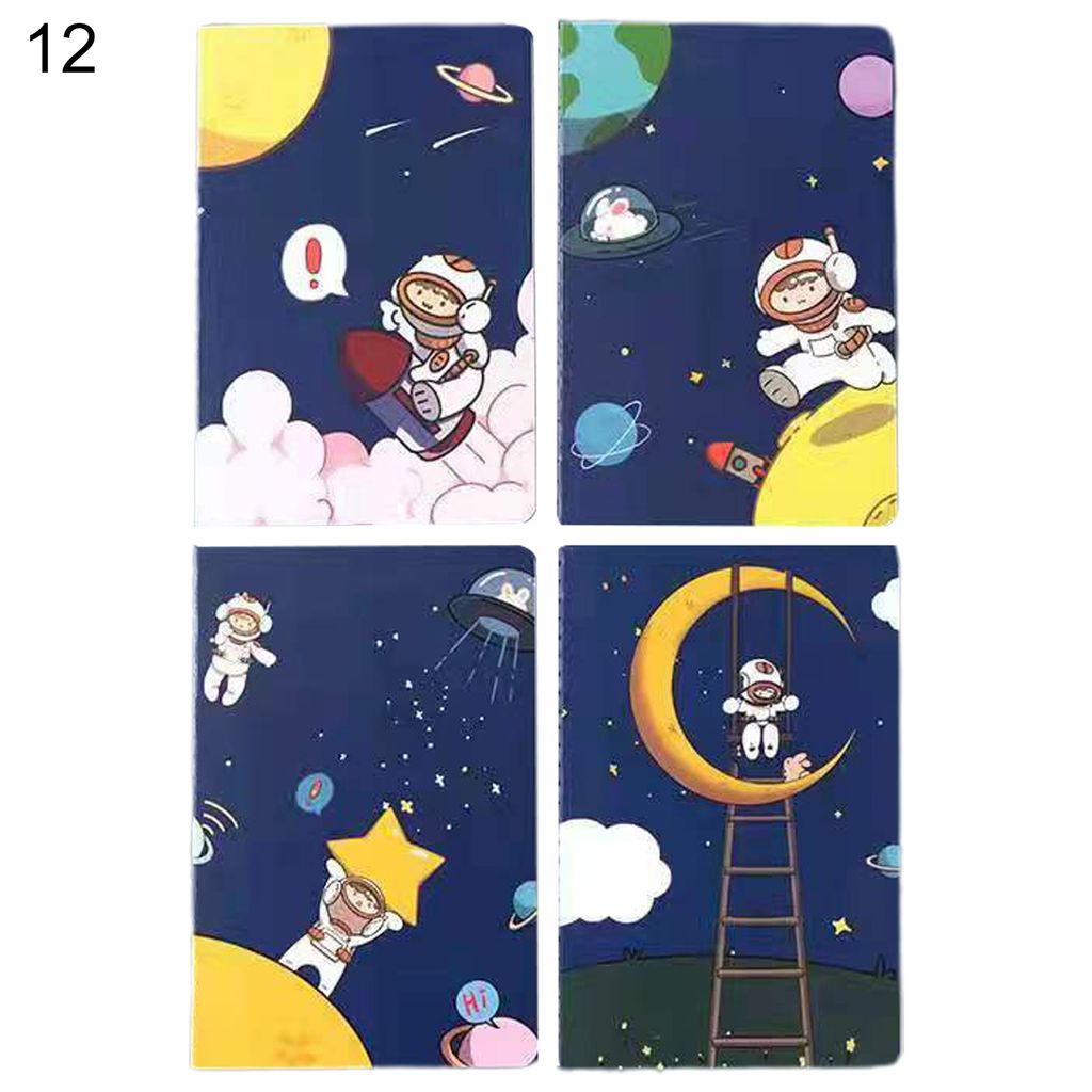 4PCS A5 Notebooks Glatt, um Cartoon -Muster abzuwarten Tragbare Papier -Mini -Notizbilder für Schüler-12