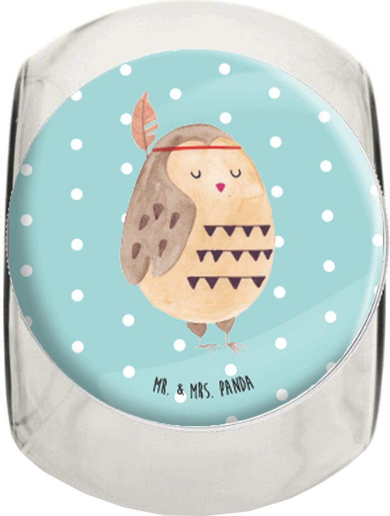 Mr. & Mrs. Panda gewürzglas Eule Federschmuck L 870ml - Türkis Pastell - Geschenk, Vorratsdose, schraubglas, Süßigkeiten Glas, Dekoration, Kaff...