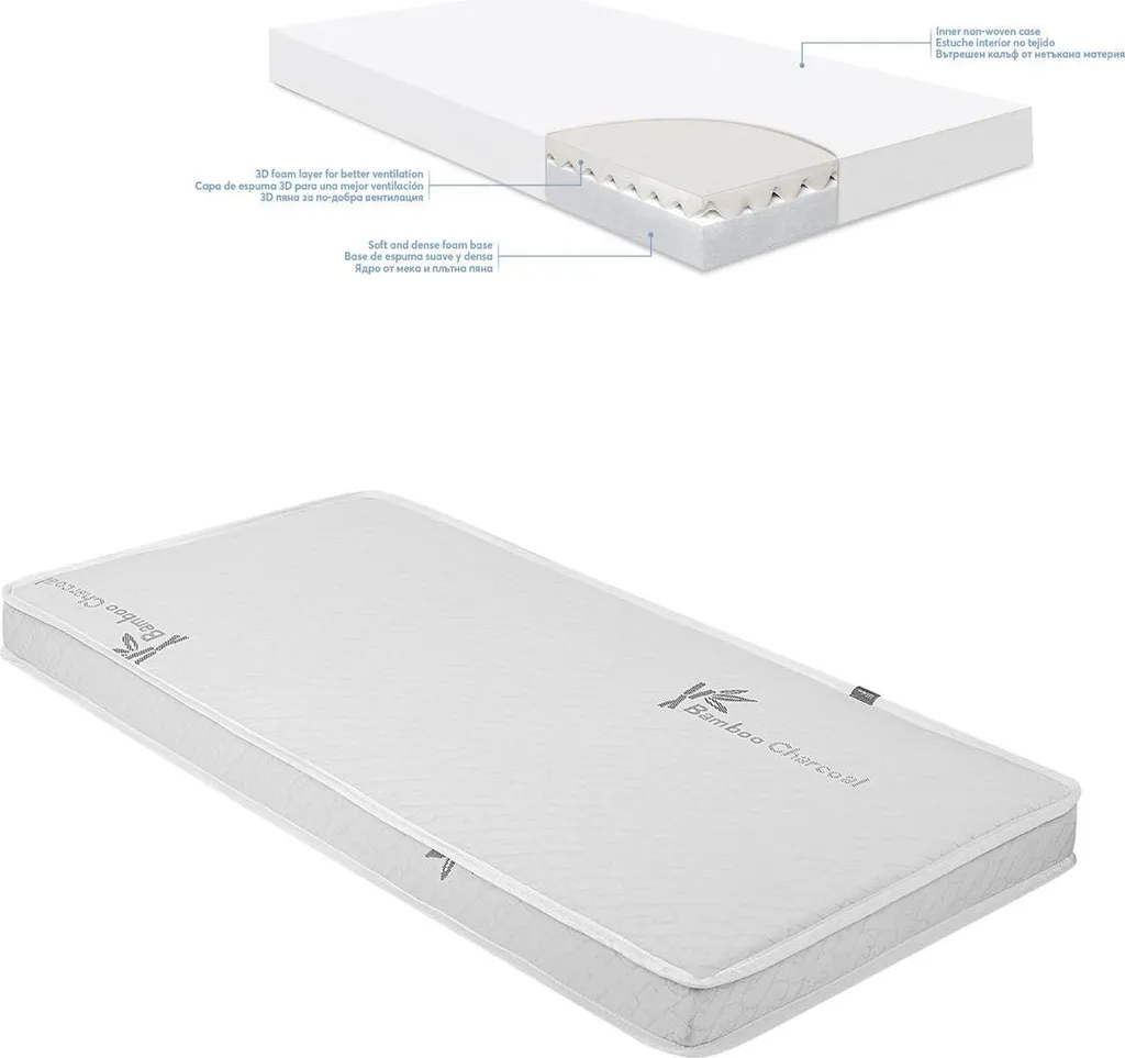 Matelas Enfant 120x60x10 cm avec Couche Mousse 3D Grise Haute Densité
