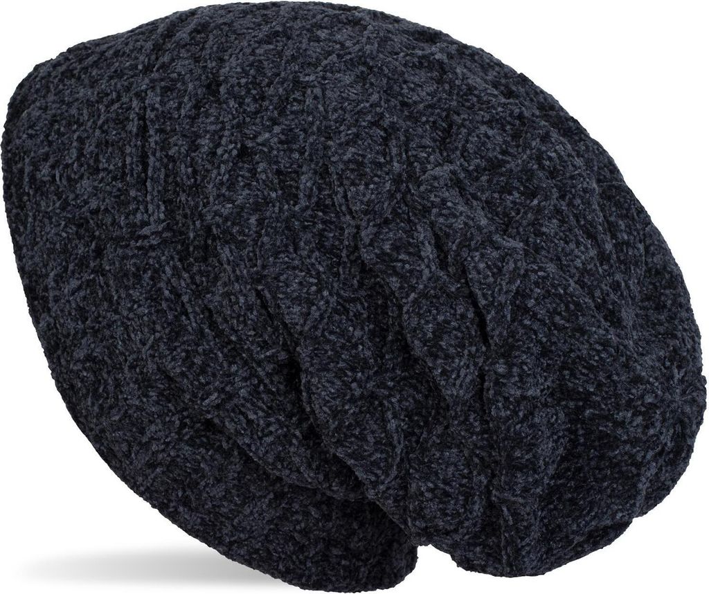 styleBREAKER Uni Chenille Beanie Mütze mit Waben Strick Muster und Fleece Futter, Winter Slouch Longbeanie 04024160
