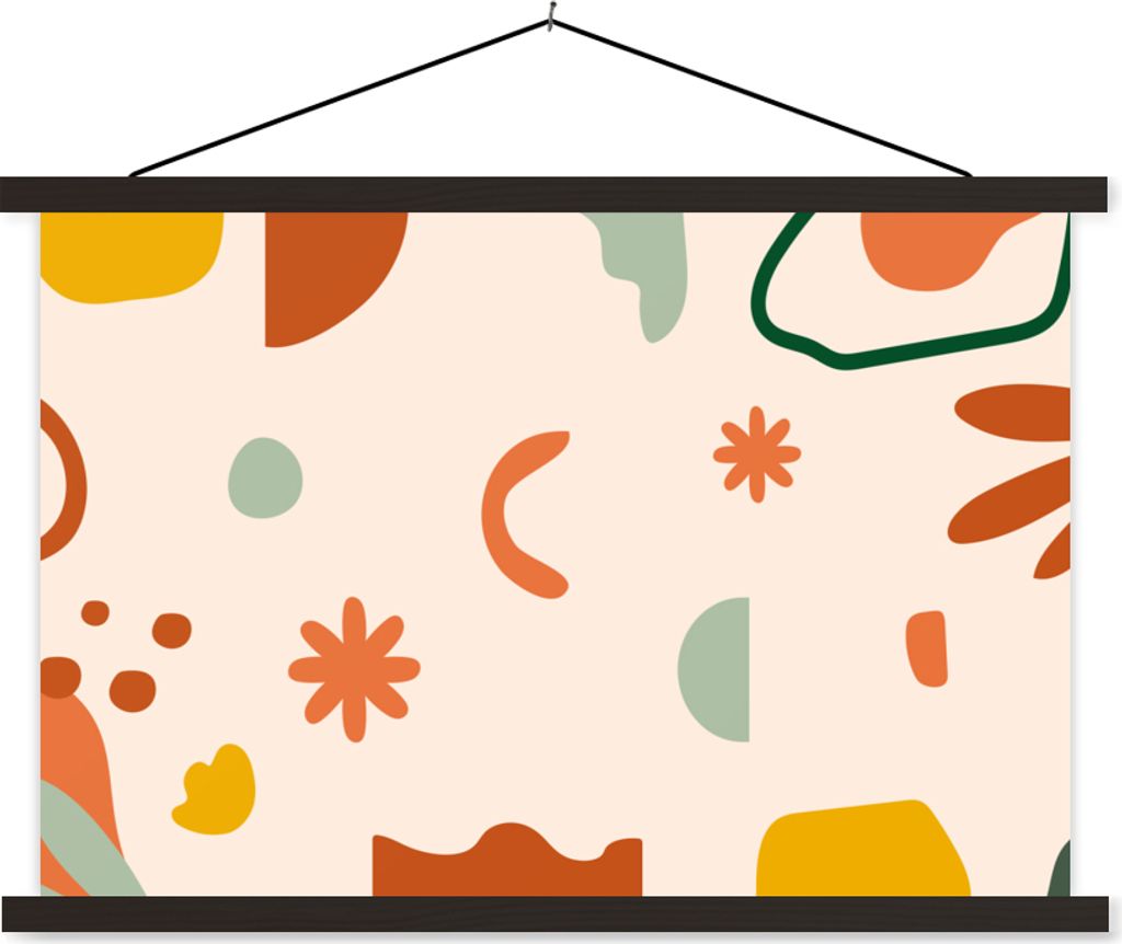 MuchoWow Textilposter Formen - Muster - Blumen 150x100 cm mit schwarzem Rahmen - Schlafzimmer