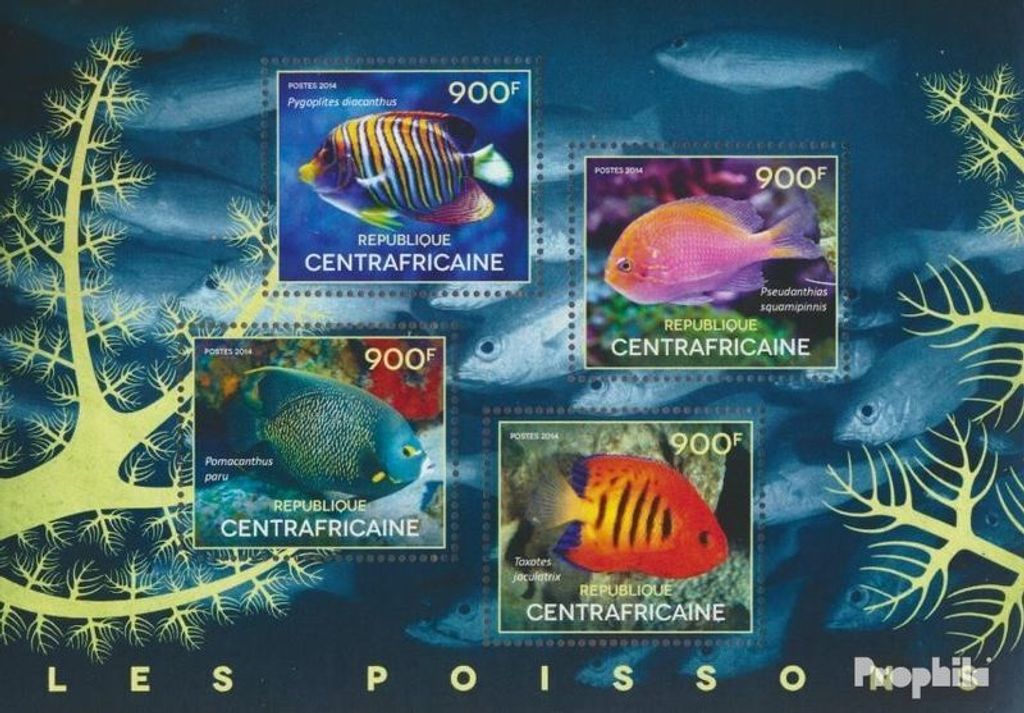 Briefmarken Zentralafrikanische Republik 2014 Mi 5075-5078 Kleinbogen (kompl. Ausgabe) postfrisch Fische