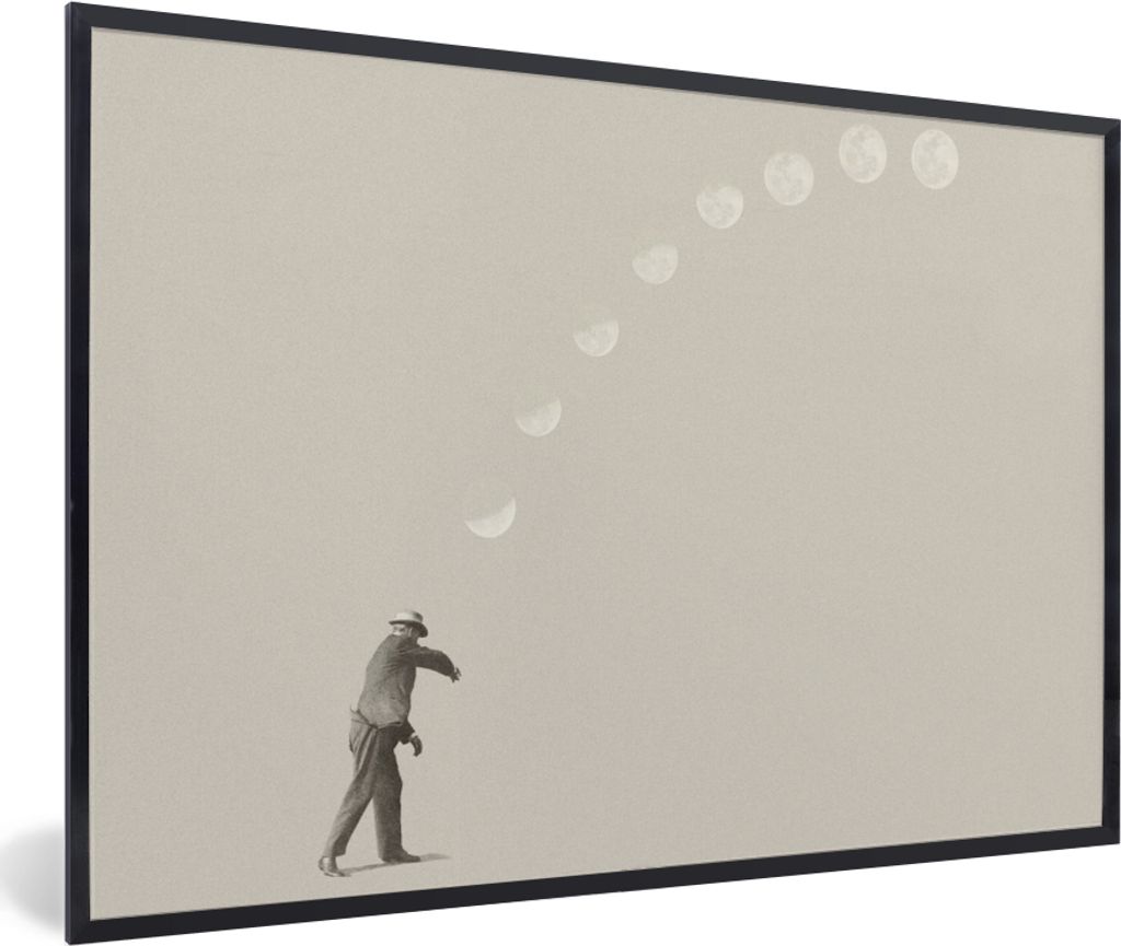 MuchoWow Gerahmtes Poster Jahrgang - Mond - Mensch 90x60 cm - Poster mit Schwarzem Bilderrahmen Wandposter Rahmen Foto Bilder - Fotorahmen - Foto...