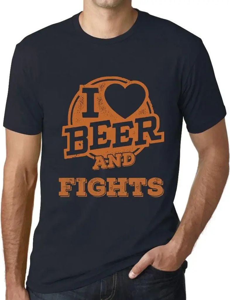 Herren Grafik T-Shirt Ich liebe Bier und Kämpfe – I Love Beer And Fights – Öko-Verantwortlich Vintage Jahrgang Kurzarm Lustige Druck Geburtstag