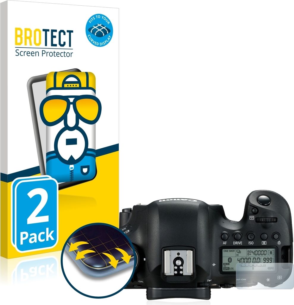 2x BROTECT Fullscreen Schutzfolie für Canon EOS 6D Mark II (Schulterdisplay) Displayschutz Folie Fullcover Klar Transparent