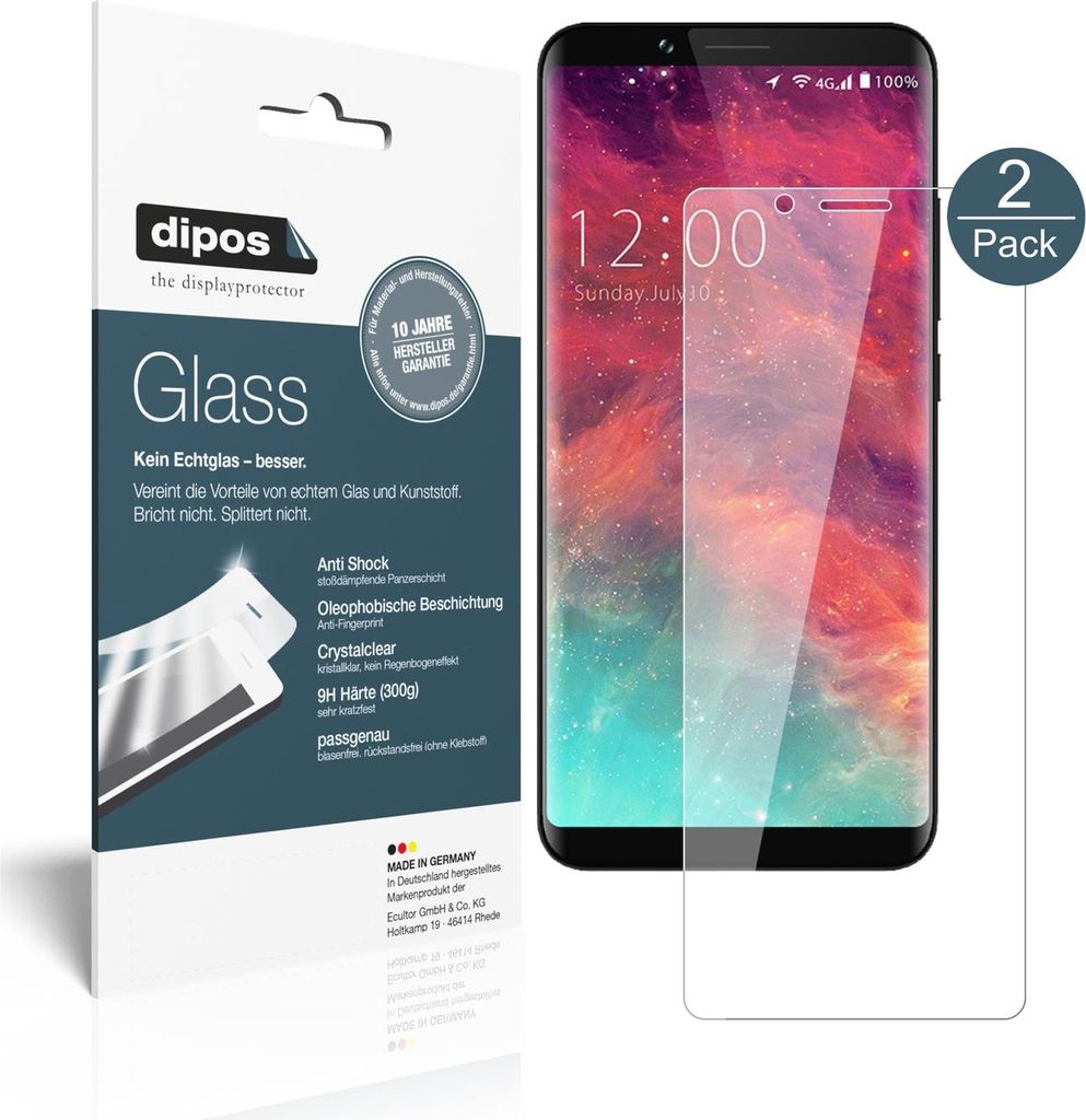 2x dipos Glass klar Umidigi S2 Lite