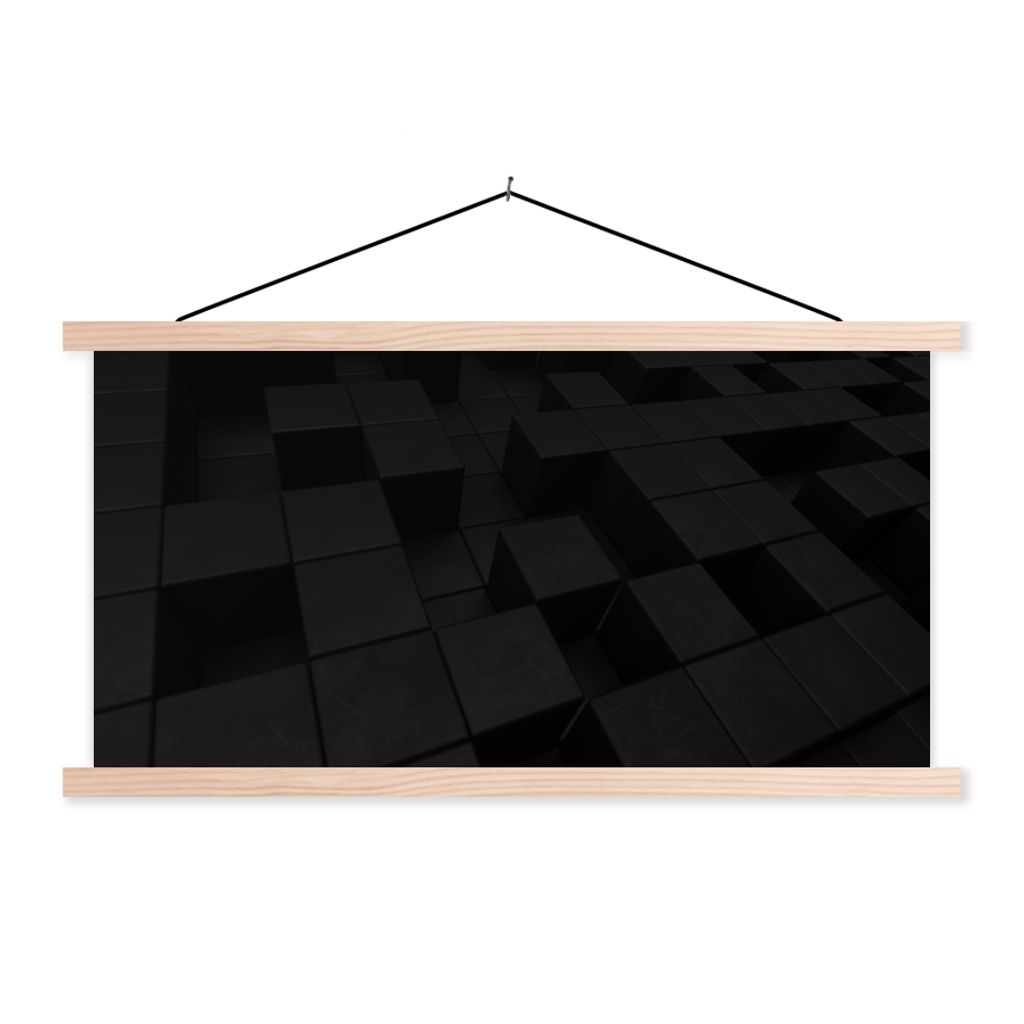 MuchoWow Textilposter Würfel - Schwarz - Weiß - Muster 120x60 cm mit holzfarbenen Rahmen - Klemmleiste