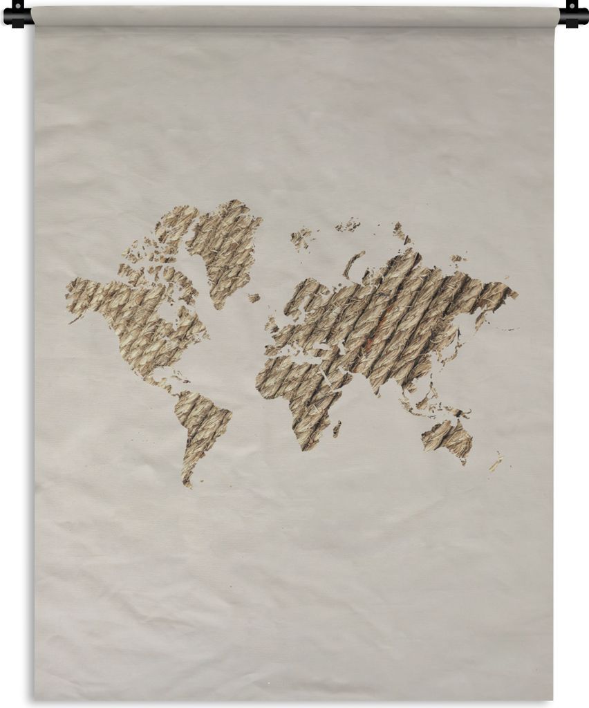 MuchoWow Wandteppich Wandbehang Karte - Welt - Seil 150x200 cm Tapisserie Dekoration Wandtuch - Wandaufhängung - Moderner