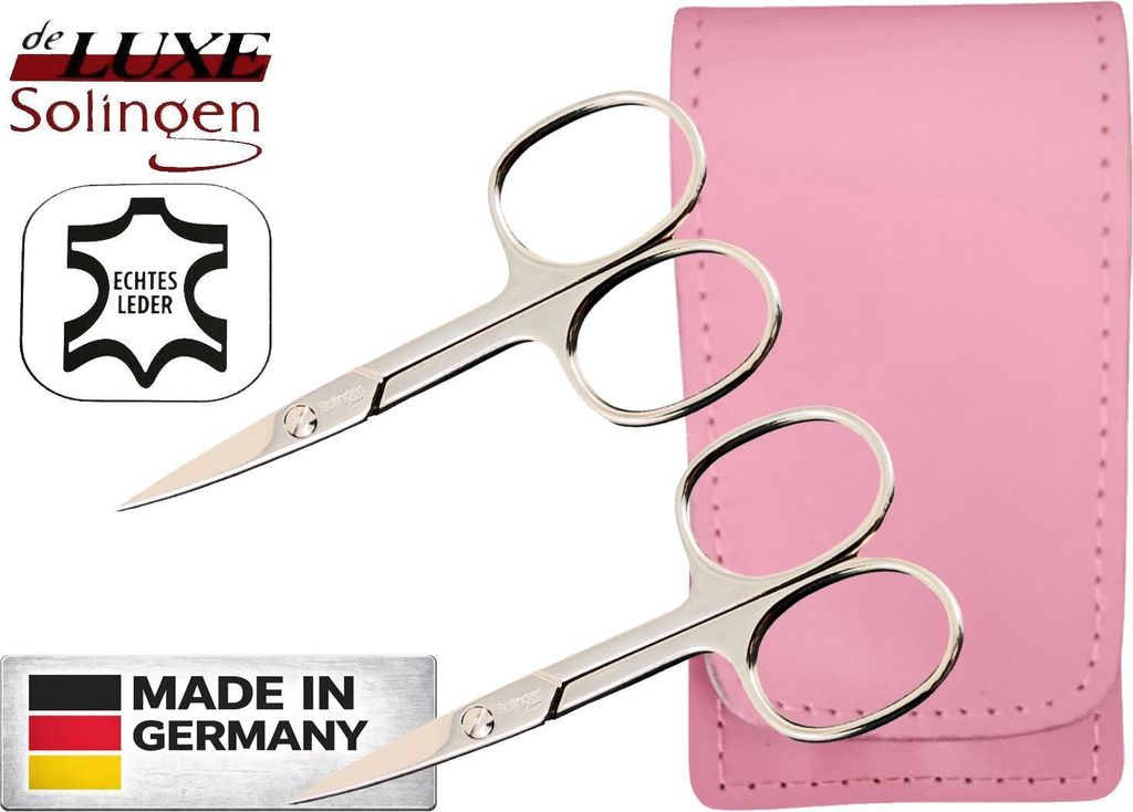 2x Solingen Nagelschere gehärteter Stahl – Extra scharf mit gebogener Schneide Echt-Leder Etui Beere