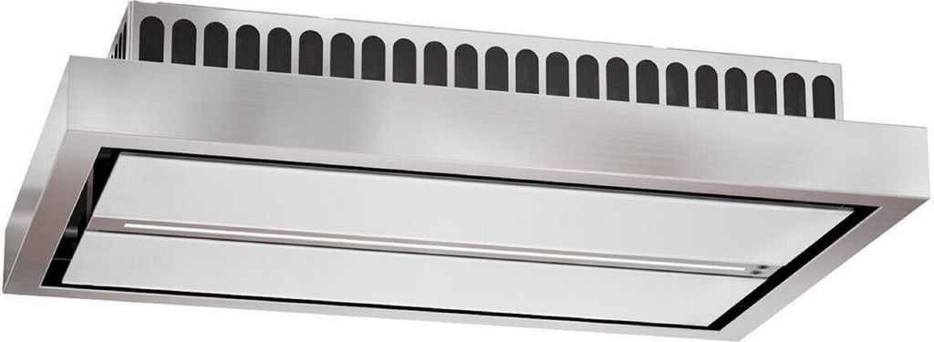 Baumann Deckenhaube Aura 90 WGL, Umluft 90cm Weißglas Edelstahl EBM Motor