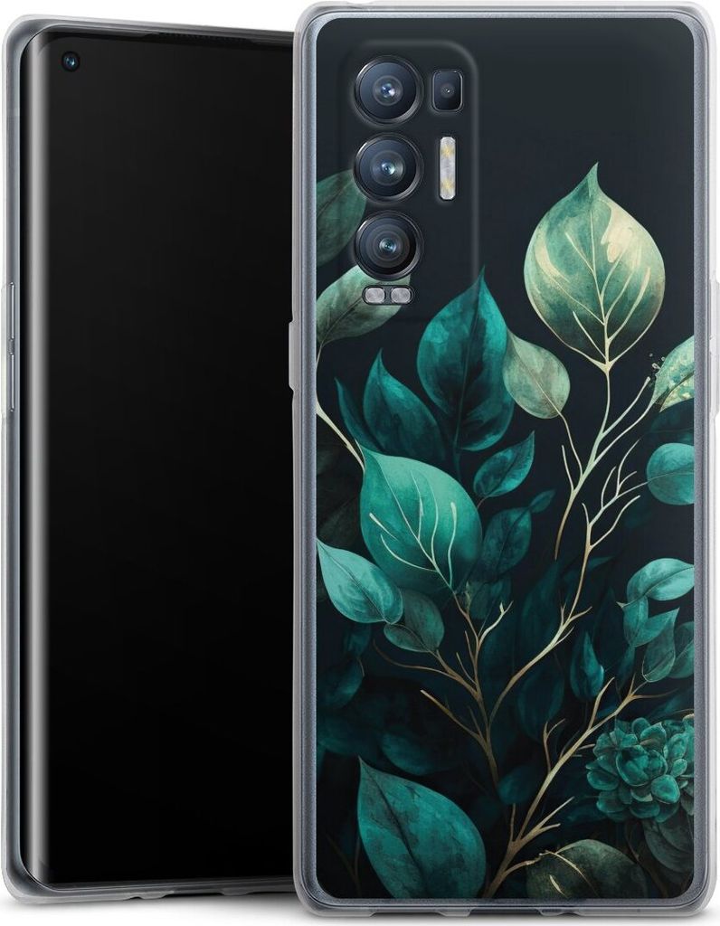 DeinDesign Handyhülle für Oppo Find X3 Neo Silikon Hülle Case Smartphone Schutzhülle Blätter schwarz Eukalyptus