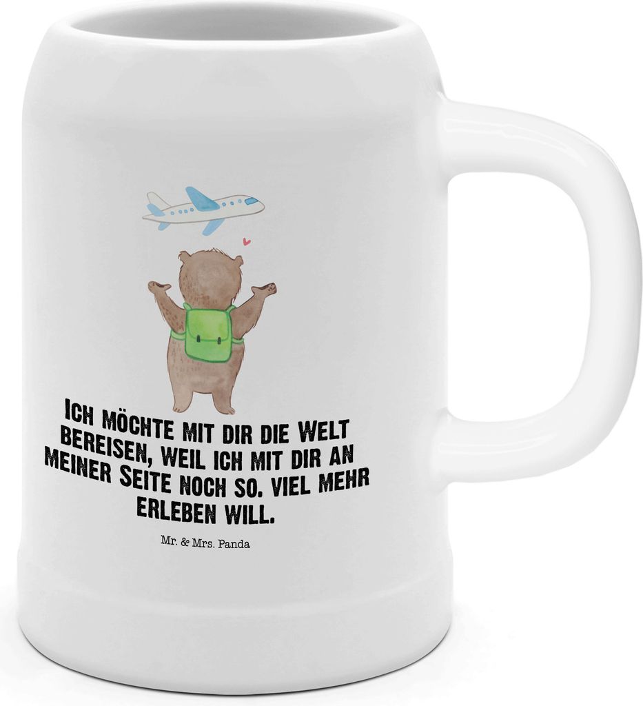 Mr. & Mrs. Panda Seidel Bär Flugzeug - Weiß - Geschenk, Hochzeitstag, Krug, Steinkrug, für Frauen, Valentinstag, Freund, Keramikkrug, Liebesgesc...