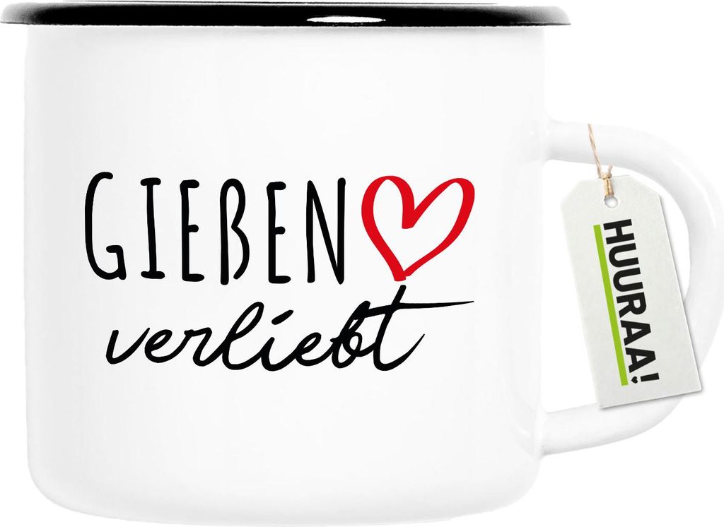 Huuraa Emaille Tasse Gießen verliebt 300ml Vintage Campingbecher Geschenkidee