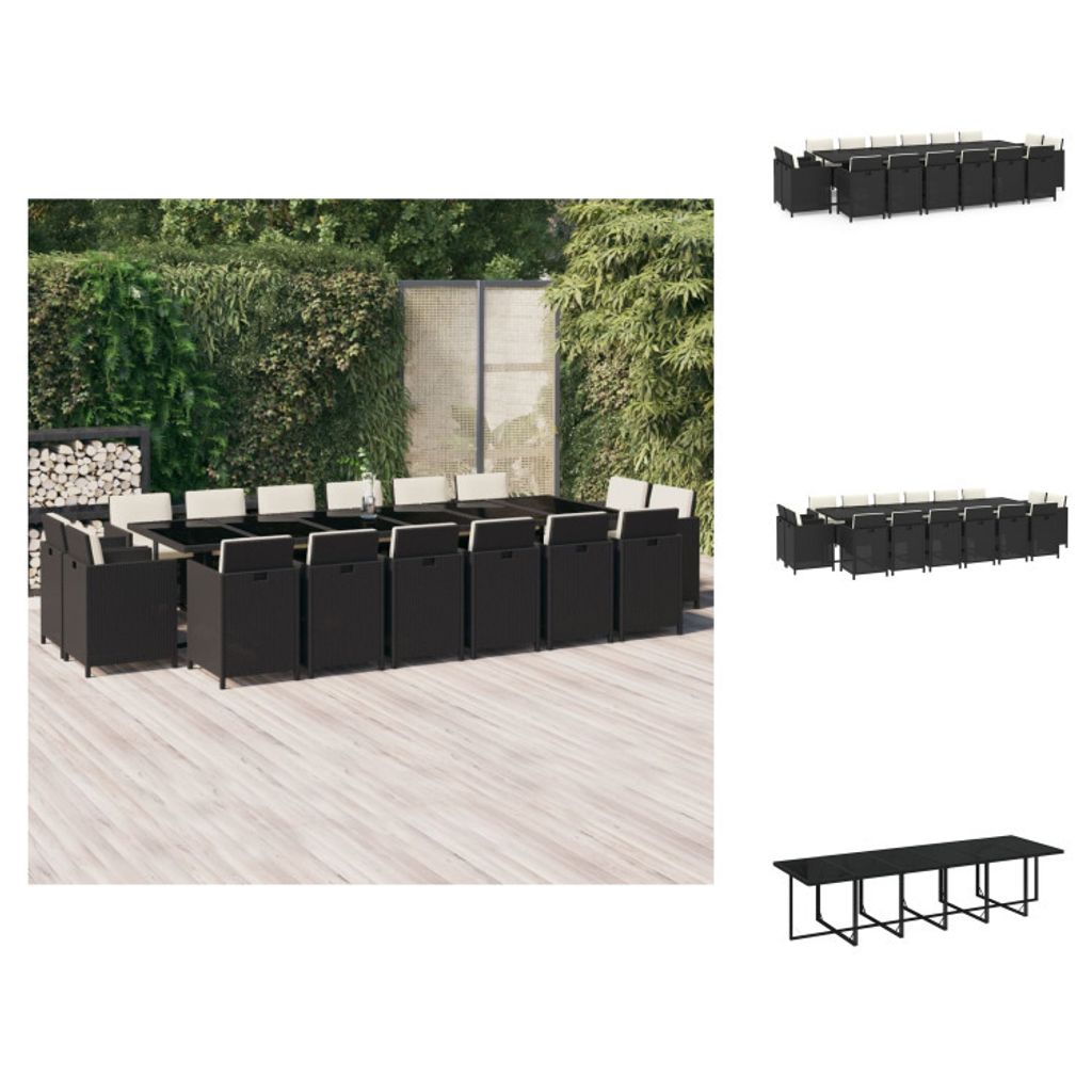 vidaXL 17-tlg. Garten-Essgruppe mit Kissen Poly Rattan Schwarz - Gartenmöbel-Sets