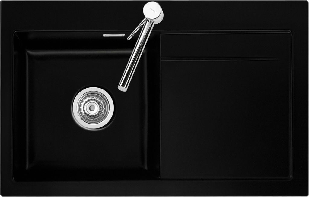 Spüle KeraDomo STEMA 80 in NIGRA Becken links mit Handbetätigung