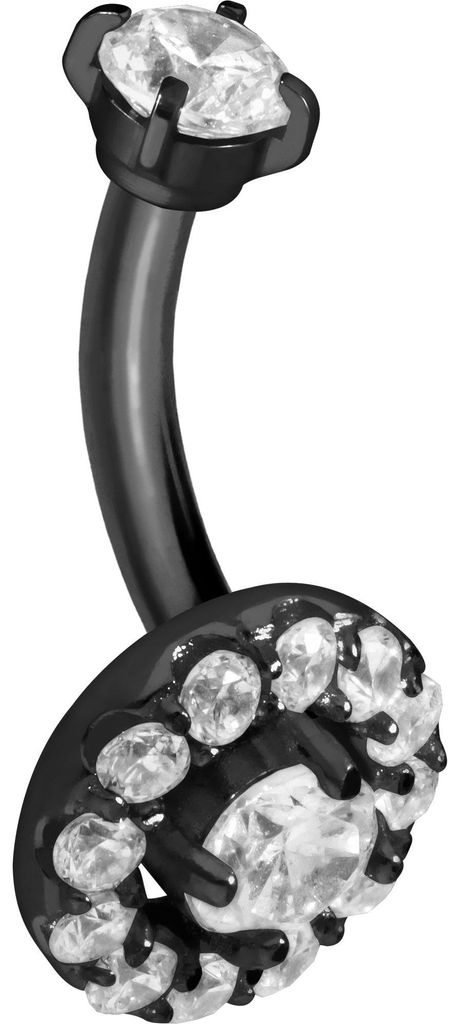 Bauchnabel-Piercing, Rook Piercing Titan Banane mit Push Fit KRISTALLDISC Schwarz Stablänge: 6mm