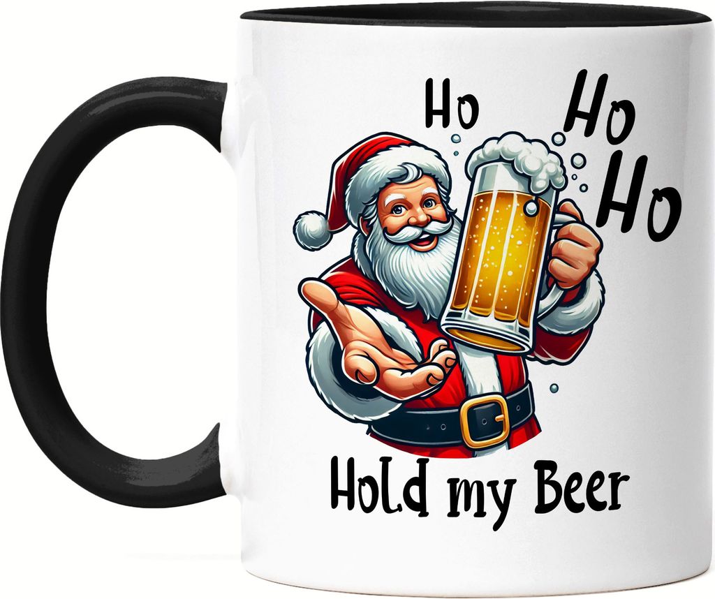 Ho Ho Hold My Beer Tasse Schwarz Lustig Weihnachten Bier Biertrinker