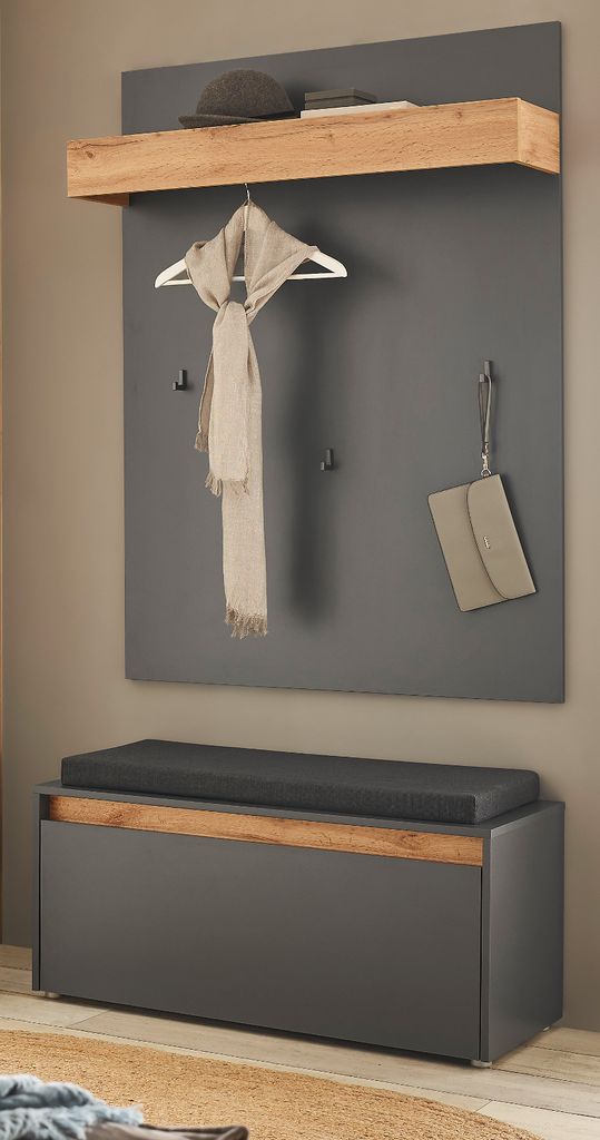 Garderobe Set 3-teilig "Center" in grau matt und Wotan Produktbild 
