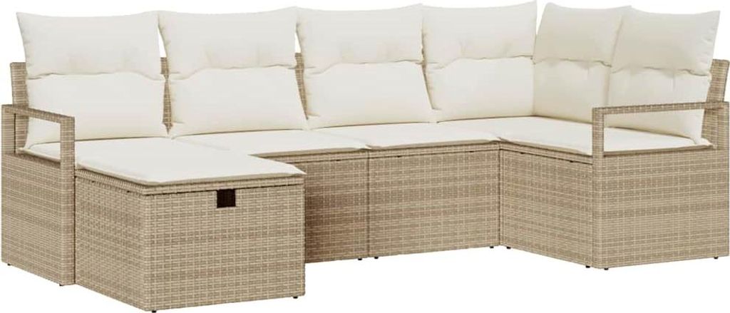 Garten-Sofa-Set mit Kissen mit Speicher 6 pcs Beige Poly Rattan