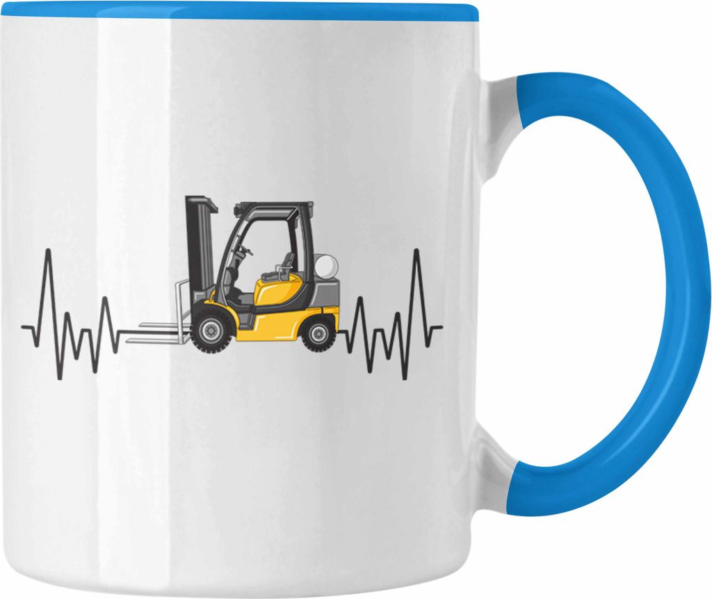 Trendation - Gabelstapler Herzschlag Tasse Geschenk für Staplerfahrer Lager Hobby Geschenkidee (Blau)