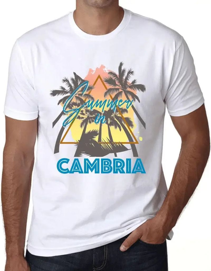 Herren Grafik T-Shirt Palmen Sonnenschein Sommer in Kambrien – Palm, Sunshine, Summer In Cambria – Öko-Verantwortlich Vintage Jahrgang Kurzarm...